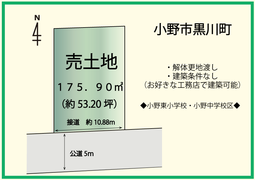 【小野市黒川町】～建築条件なし 売土地～